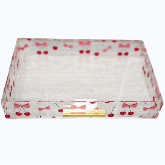 At Home Cherry & Bow Patterned Acrylic Decorative Tray - Picture 1 of 7